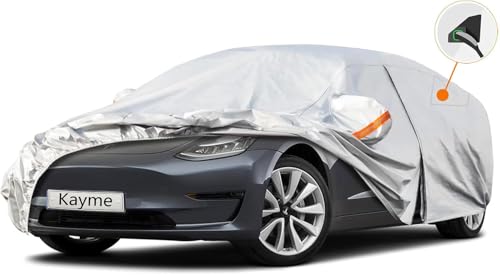 Kayme 6 Layers Car Cover Custom Fit for (2017-2023) Tesla Model 3 Waterproof All Weather for Automobiles,Outdoor Full Cover Rain Sun UV Protection - size: Custom Fit Tesla Model 3