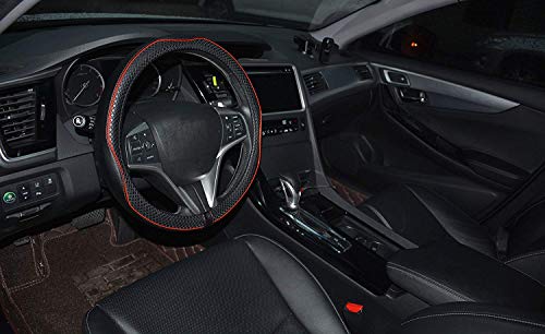 Microfiber Leather Car Steering Wheel Cover, Soft Padding, Durable, No Smell, Universal 15 Inch Steering Cover, Anti-Slip Embossing Pattern A, Black with Red Line - color: Red Line