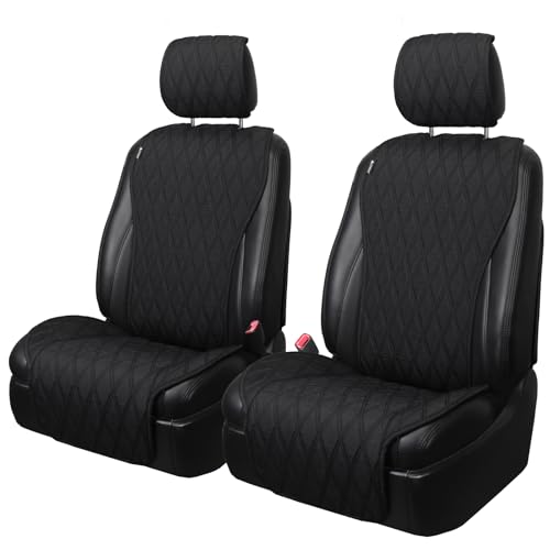 2pcs Sideless Car Seat Covers for All Seasons - Breathable Front Seats Cushions Non-Slip Bottom with Headrest Protectors - Universal Carseat Cover Fits for Most Vehicles Cars Van SUV Truck Black - color: Front Black