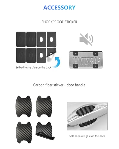 Carbon Fiber License Plate Frames- Black Carbon Pattern Aluminum Front & Rear Car Tag Holder Cover 2 Pack with Mount Hardware, Screws, Caps, Handlebar Stickers - style: Carbon Fiber-Aluminum-4 Hole