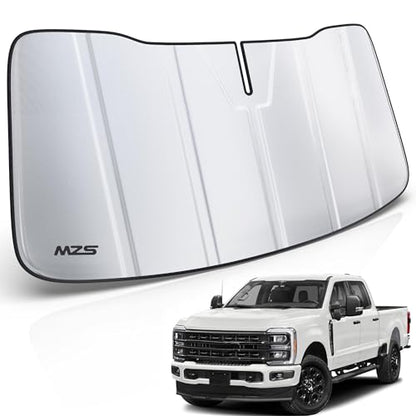 MZS Windshield Sun Shade Compatible with F250 F350 F450 F550 F600 2023-2026, Foldable Truck Sun Shade Shield with Storage Pouch, Front Window Visor Sunshade Accessories for Interior Protector - size: F250 / F350 / F450 / F550 / F600 2023-2026