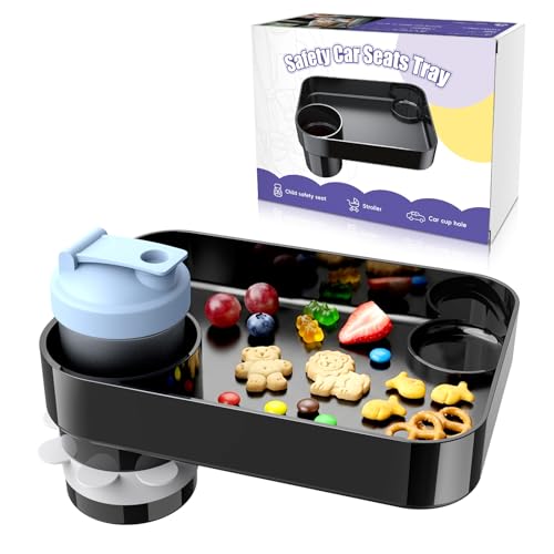 Car Seat Snack Tray for Kids, Mess-Free Square Travel Tray Cup Holder Snack Tray, Durable Car Food Tray for Toddlers, Universal Fit Kids Travel Road Trip Essentials (2Pcs black) - color: 2Pcs black
