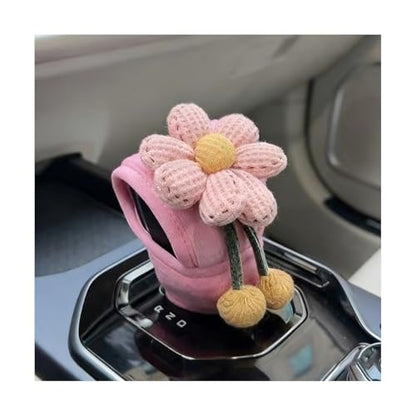 Car Gear Shift Cover, Flower Design Vehicle Hand Brake Gear Cover for Manual/Automatic Shift Knob, Automotive Interior Shifter Stick Protector Decoration Accessories, Universal Fit