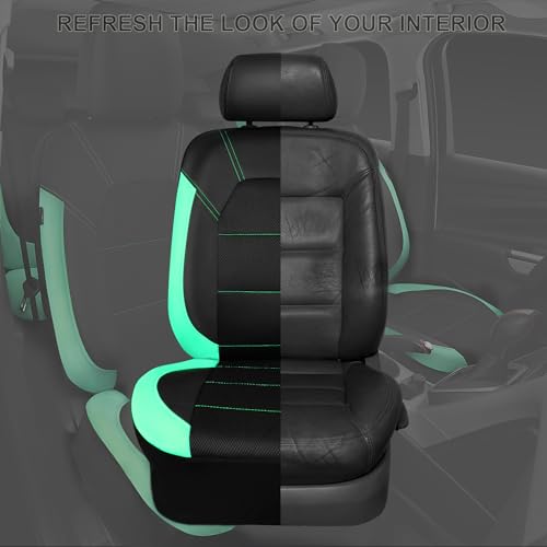CAR PASS Leather Seat Covers, Breathable Universal Car Seat Cover Full Set for Cute Women Girly,Super 5mm Composite Sponge Inside,Airbag Compatible Fits Most Auto,SUVs,Trucks,Vans(Full Set,Black&Mint) - color: Black Mint, size: Full Set