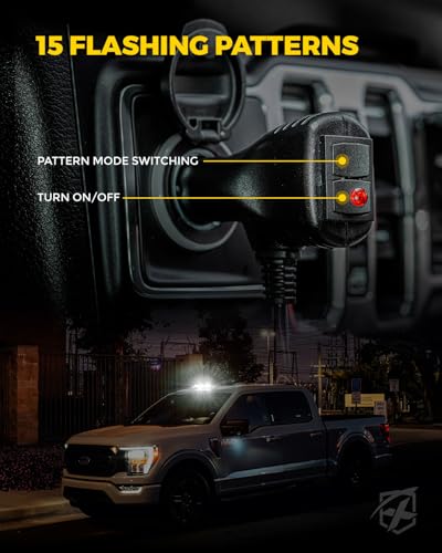 Xprite Upgraded 12" 72LED Rooftop Mini Strobe Lights, Emergency Safety Flashing Beacon Light Bar with Magnetic Base for 12V-24V Construction Vehicles, Trucks, Snow Plow, Postal Car (White) - color: White