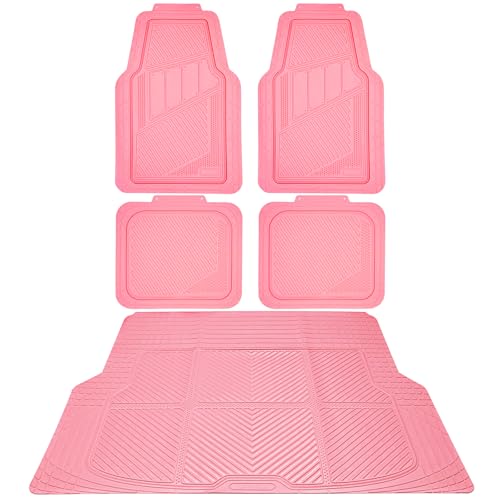 CAR PASS Heavy Duty Rubber Floor Mats Pink Car Mats Full Set with Trunk Cargo Liner - Universal Waterproof Floor Mats for Car SUV Truck, Durable All Weather Liner Mats Automotive Women (All Pink) - color: All Pink Cargo Liner