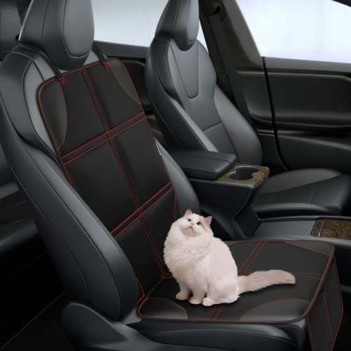 Meolsaek Car Seat Protector, Non-Slip Backing Will Not Leave Imprint, Waterproof Thicker Car Seat Cover for SUV, Sedan, Truck, Leather Car Seat Cushion (Black with Red Stitching) - color: Black with Red Stitching