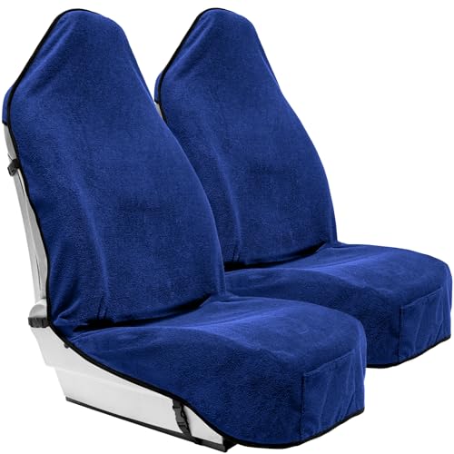 Season Guard Terry Cloth Sweat Towel Seat Cover; Carseat Towel Protector; Great for Gym Workout; Waterproof; Universal Fit for Car SUV Van Truck; EZ fit; Non Slip Grip; Machine Washable; 2pc Blue - color: 2pcs Front Blue
