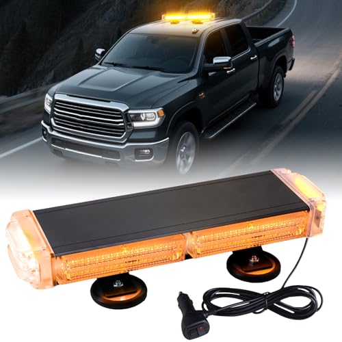 78 LED Rooftop Emergency Strobe Light Bar, Double Sided LED Flashing Safety Warning Traffic Advisor Beacon Strobe Light with Magnetic Base for Trucks Construction Vehicles Pickup Tow(Amber) - color: Amber