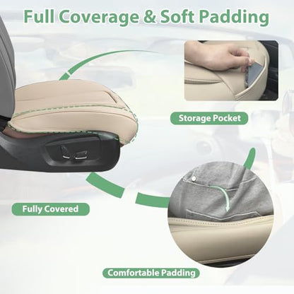 2 Pack Leather Front Car Seat Cover Bottom Only, Anti-slip Padded Seat Cushion, Full Wrap Seat Protector with Storage Function Universal Fit for Most Cars, SUV, Pick-up Trucks (Light Beige) - color: Light Beige