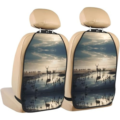 Tranquil River Prints 2-Pack Car Backseat Organizer Universal Fit Kick Mats Protector - Heavy Duty Waterproof & Stain Resistant Storage Accessories
