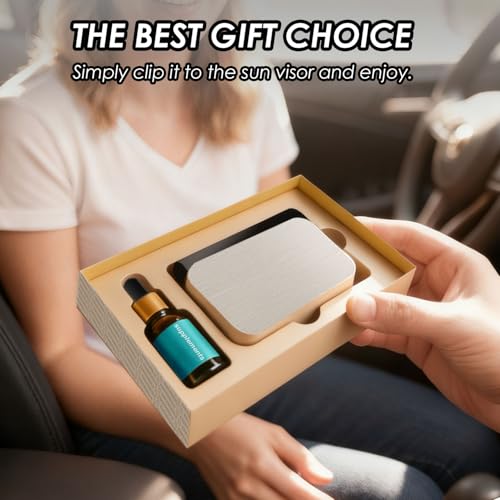 Car Air Freshener Kit – Natural Stone Diffuser with Visor Clip & Refill – 90-Day Long-Lasting Odor Eliminator – Premium Gift Set (Pine)