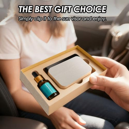 Car Air Freshener Kit – Natural Stone Diffuser with Visor Clip & Refill – 90-Day Long-Lasting Odor Eliminator – Premium Gift Set (Pine)