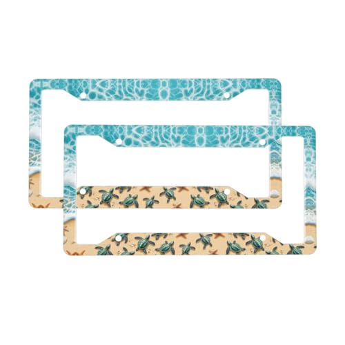 Beach Sea Turtle License Plate Frame 2 Pack Accessories Cars Decor 12.3 X 6.3 Inches for Men Women - color: Beach Sea Turtle