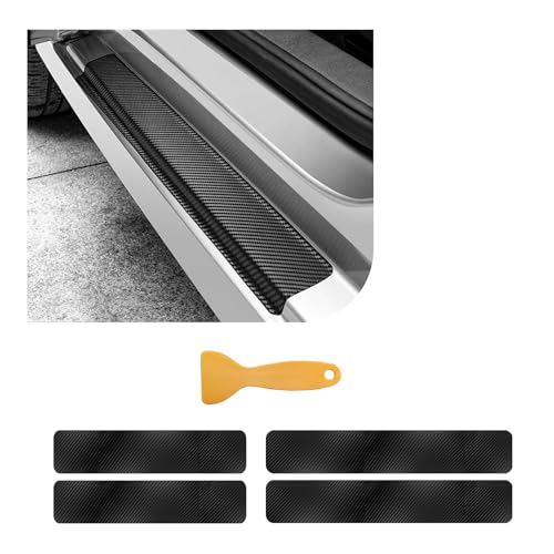 Dickno 4 PCS Car Door Sill Protector, 4D Carbon Fiber Auto Door Entry Edge Guard Protection Trim, Anti-Scratch Threshold Cover Strips, Sill Protection Sticker for Car SUV Truck (Black) - color: 4D Black