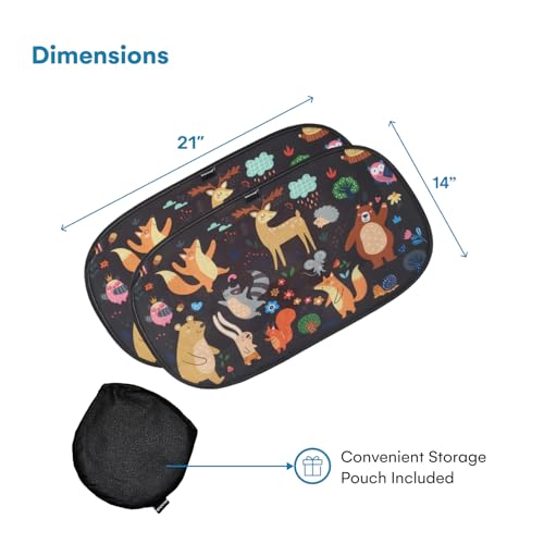 Enovoe 2 Pack Animals Cartoon Car Window Sun Shades for Kids - 21x14 Inches - Baby Sun Shades - Glare and UV Rays Protection Car Window Shades, Suitable for SUVs, Minivans and Full Size Cars - size: 21x14"