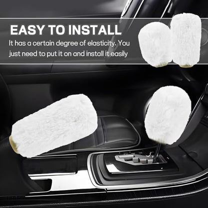 Hovom 2PCS Fluffy Car Gear Shift Knob Cover & Handbrake Cover, Soft Plush Hand Brake Handle & Gear Shift Cover for Women Girls, Universal Comfortable Warm Furry Car Accessories (White) - color: White