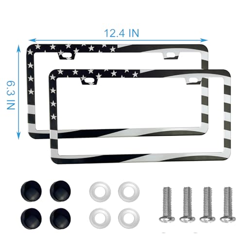 2PCS Premium American Flag License Plate Frame, Black License Plate Frames, 2 Holes Solid Stainless Steel License Plate Holder, Universal Car License Plate Frame for USA Flag, by Lengnoyp - color: black USA flag