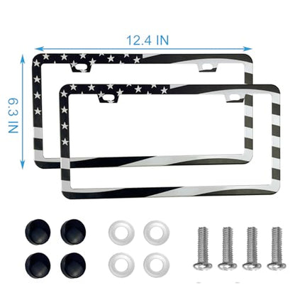 2PCS Premium American Flag License Plate Frame, Black License Plate Frames, 2 Holes Solid Stainless Steel License Plate Holder, Universal Car License Plate Frame for USA Flag, by Lengnoyp - color: black USA flag