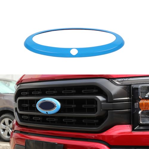 Car Front Grille Nameplate Emblem Trim for Ford F150 F-150 2021-2025 Grill Logo Ring Decoration Cover Exterior Accessories, Baby Blue with Camera Hole - color: Baby Blue, size: WITH Camera Hole