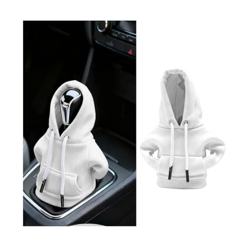 Car Gear Shift Hoodie, Funny Mini Hoodie Fashionable Vehicle Gear Shift Knob Protector Cover, Cute Automotive Interior Decoration Accessories, Universal for SUV Sedan Truck (White) - color: White