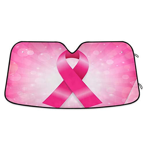 Shiny Breast Cancer Ribbon Car Windshield Sun Shade Block UV Rays Sun Visor Protector Accordion Folding Sunshade Keep Vehicle Cool&Damage Free,Easy to Use,Fits Windshields of Various Sizes - color: Pink-shiny breast cancer ribbon