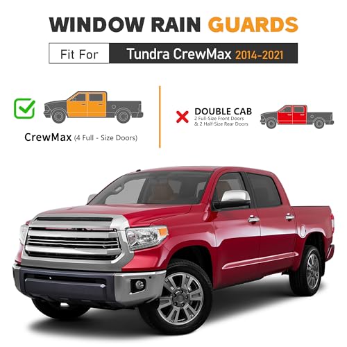 Shatterproof Taped-On Window Deflectors for Toyota Tundra Crew Max 2014-2021, Rain Guards, Window Visors for Car, Vent Deflector, 4pcs - size: For 2014-2021 Tundra CrewMax