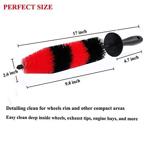 7Pcs Wheel & Tire Brush, car Detailing kit, 17inch Long Soft Wheel Brush 5 car wash Detail Brush car wash kit for Cleans Dirty Tires & Releases Dirt and Road Grime, Short Handle - color: Red