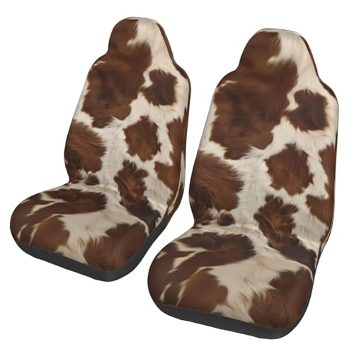 Brown Cow Car Seat Covers for Front Seat Only Seat Protector Cowhide Cute Car Accessories for Women Men Universal Seat Cover for Sedan, SUV, Truck Breathable and Washable Car Accessories - color: Brown Cow