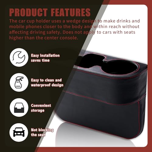 Car Cup Holder, PU Leather Auto Front Seat Organizer, Multifunctional Cup Drink Holders, Gap Filler Storage Box Coin Bucket Console Side Pocket Cell Mobile Phone Holder (Black) - color: Black