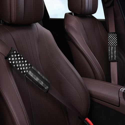 Black US Flag Automotive Seat Belt Cover 2-Pack Soft Car Safety Seat Belt Strap Shoulder Pad Easy to Install Universal Size Fit for Most Cars SUVs Trucks Vans - color: Black US Flag