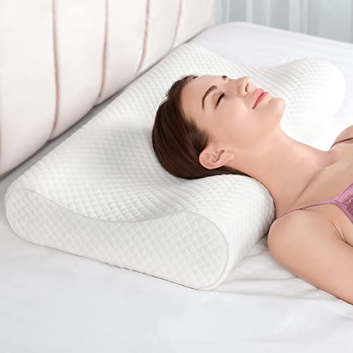 AM AEROMAX 32" King Size Contour Memory Foam Pillow, Cervical Pillow for Neck Pain Relief, Neck Orthopedic Sleeping Pillows for Side, Back and Stomach Sleepers - color: White, size: King Size