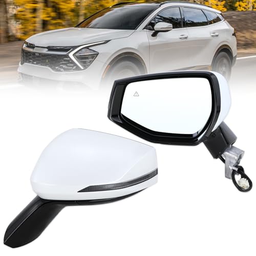 Left Driver Side Mirror Compatible With 2023 2024 2025 Kia Sportage With Manual Folding Power Glass Heated Turn Signal Blind Spot White Replace#87610P1060(8Pins) - color: White, size: L