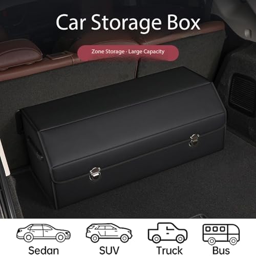 Car Organizers for Trunk for Suv Sedan, Leather Storage Box,Collapsible and Adjustable Black 14.9" L*12.2" W*11.8" H (Black 14.9" L*12.2" W*11.8" H) - size: Black 14.9"L*12.2"W*11.8" H