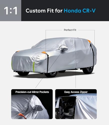 Wigoo Honda CR-V Car Cover Accessories 1997-2026, Custom Fit Waterproof All Weather Outdoor Indoor Full SUV Cover, Windproof Sun UV Rain Snow Dust Protection, Door Zipper, Reflective Strips - size: For Honda Crv (1997-2026)