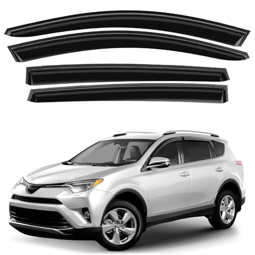 Window Deflectors Smoke Tinted Tape-On Side Window Vent Visor Deflectors Rain Guards Compatible with Toyota RAV4 2013-2018 - 4pcs. GW0050 - color: Black