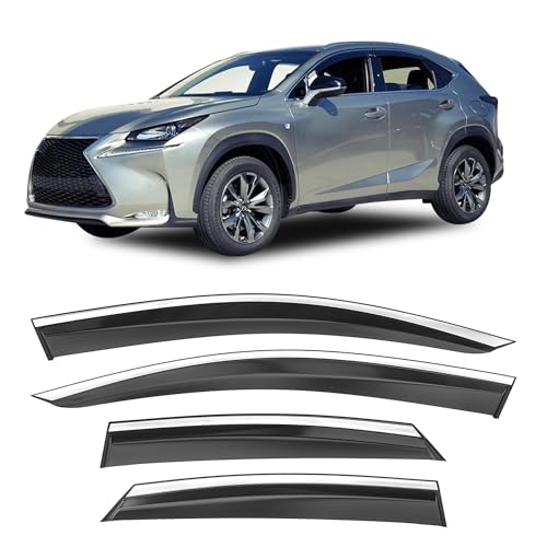 Shatterproof Taped-On Window Deflectors for Lexus NX200T NX300H 2015-2021 with Chrome Trim, Rain Guards, Window Visors for Car, Vent Deflector, 4pcs - size: For 2015-2021 NX200T/300H