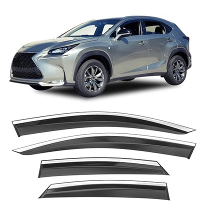 Shatterproof Taped-On Window Deflectors for Lexus NX200T NX300H 2015-2021 with Chrome Trim, Rain Guards, Window Visors for Car, Vent Deflector, 4pcs - size: For 2015-2021 NX200T/300H