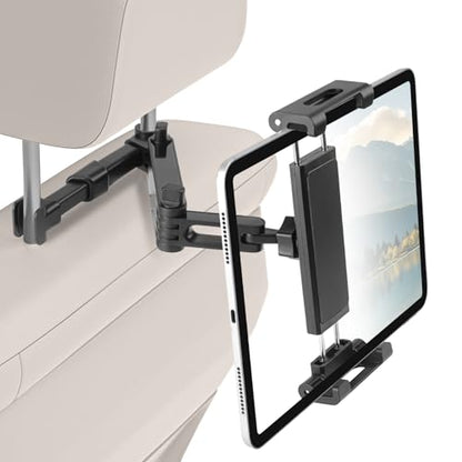Kairiyard Tablet Holder for Car, 3 in 1 Extension Arm Adjustable Car Headrest Tablet Holder Road Trip Essentials Back Seat Tablets Cars Mount Compatible with iPad Pro, Air, Mini, 4.7-11" Devices - color: Black