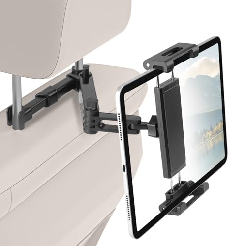 Kairiyard Tablet Holder for Car, 3 in 1 Extension Arm Adjustable Car Headrest Tablet Holder Road Trip Essentials Back Seat Tablets Cars Mount Compatible with iPad Pro, Air, Mini, 4.7-11" Devices - color: Black