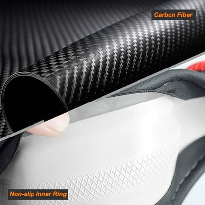 Labbyway Carbon Fiber Steering Wheel Cover, Universal 15 inch, Breathable, Anti-Slip, Warm in Winter and Cool in Summer, Black - color: Carbon Fiber Black