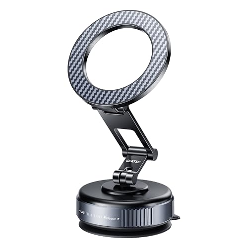 Compatible MagSafe Car Mount - GEATEE Vacuum Magnetic Phone Holder for Car, 360° Adjustable Foldable Car Dash Mount, Reinforced 110+LBS Suction Phone Mount for iPhone 17/16/15/14/13/12&Android, Carbon - color: Carbon Fiber