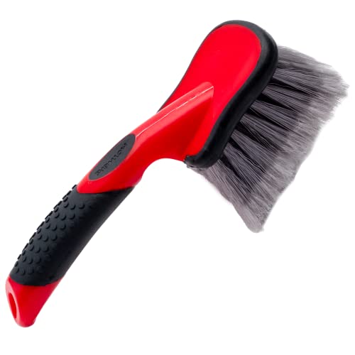 Mothers Car Wash Brush, Wheel and Fender Brush, Short Handle Tire Cleaner for Car Detailing, 10 Inch, Red/Black - size: Standard