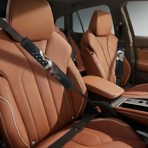 American Flag Steering Wheel Cover Elastic Non-Slip Car Steering Wheel Covers with Seat Belt Shoulder Pad for Women Men - color: American Flag