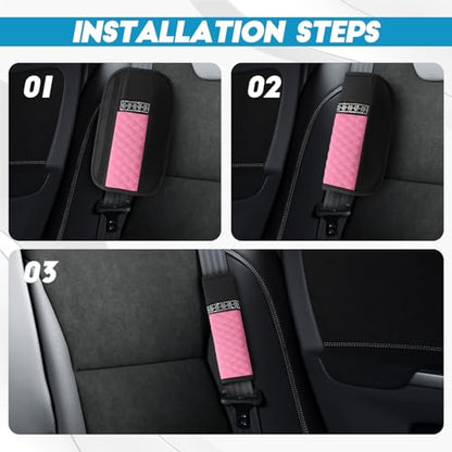 wuyaoyao 2PCS Bling Car Seat Belt Cover Pad, Breathable Leather Seatbelt Covers for Cars, Soft Comfortable Seatbelt Shoulder Strap Covers, Rhinestone Auto Seat Belt Protector Cushion (Pink) - color: Pink