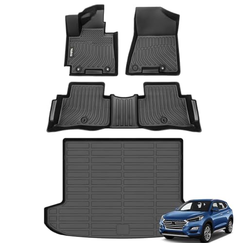 Wailtnb-Car Floor Mats & Cargo Mat Custom for 2016-2021 Hyundai Tucson All Weather Floor Mats for Tucson 2016-2021 Trunk Mat TPE Waterproof Car Mats Full Set Black Accessories - style: 22|For Tucson|2016-2021|Set