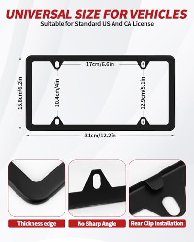 Chrome License Plate Frame Made of Zinc Alloy Metal, Universal Car Accessories,1 Pack License Plate Holder Never Rust and Unbreakable with Metal Screws& Chrome Caps and Screwdriver (2 PCS Black) - color: 2 PCS Black