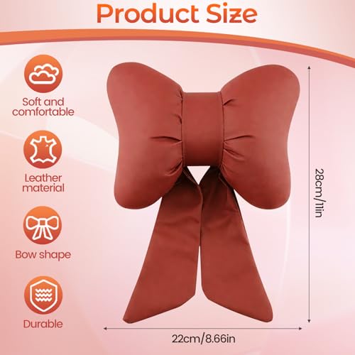 2 Pcs Red Bow Car Neck Pillows Softness Car Headrest Pillow for Driving With Adjustable Strap Leather Material Wear-Resistant and Dirt-Resistant Perfect Choice for Both Beauty and Comfort - color: Wine Red