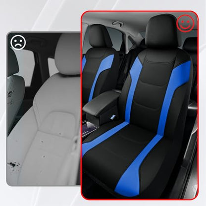 Rubbermaid Leather Car Seat Cover – Universal Front Seat Cover, Airbag Compatible, Easy to Install, Water-Resistant and Durable Automotive Seat Cover for Cars, Trucks, SUVs, Vans – Blue - color: Blue