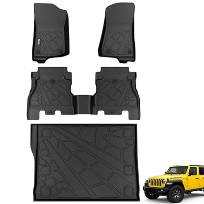 KARPAL Floor Mats & Cargo Liner for 2018-2025 2026 Jeep Wrangler JL Unlimited 4-Door with Subwoofer (Not for JK/4XE), All Weather TPE Custom Fit Floor Liners Car Mats Accessories - style: 2018-2026 | For Jeep JLU | Upgraded Combo Set